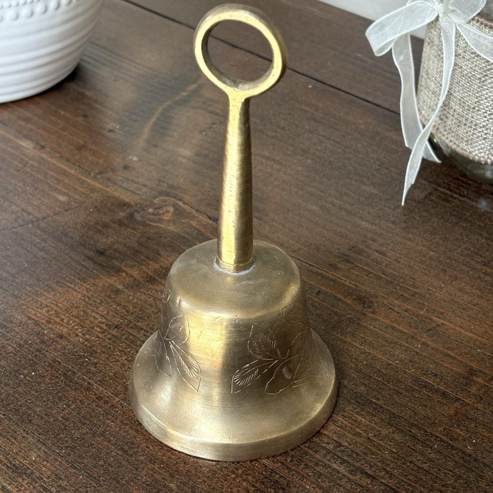 VTG Brass Bell Engraved Dinner Store Bell 6 Inch Rings